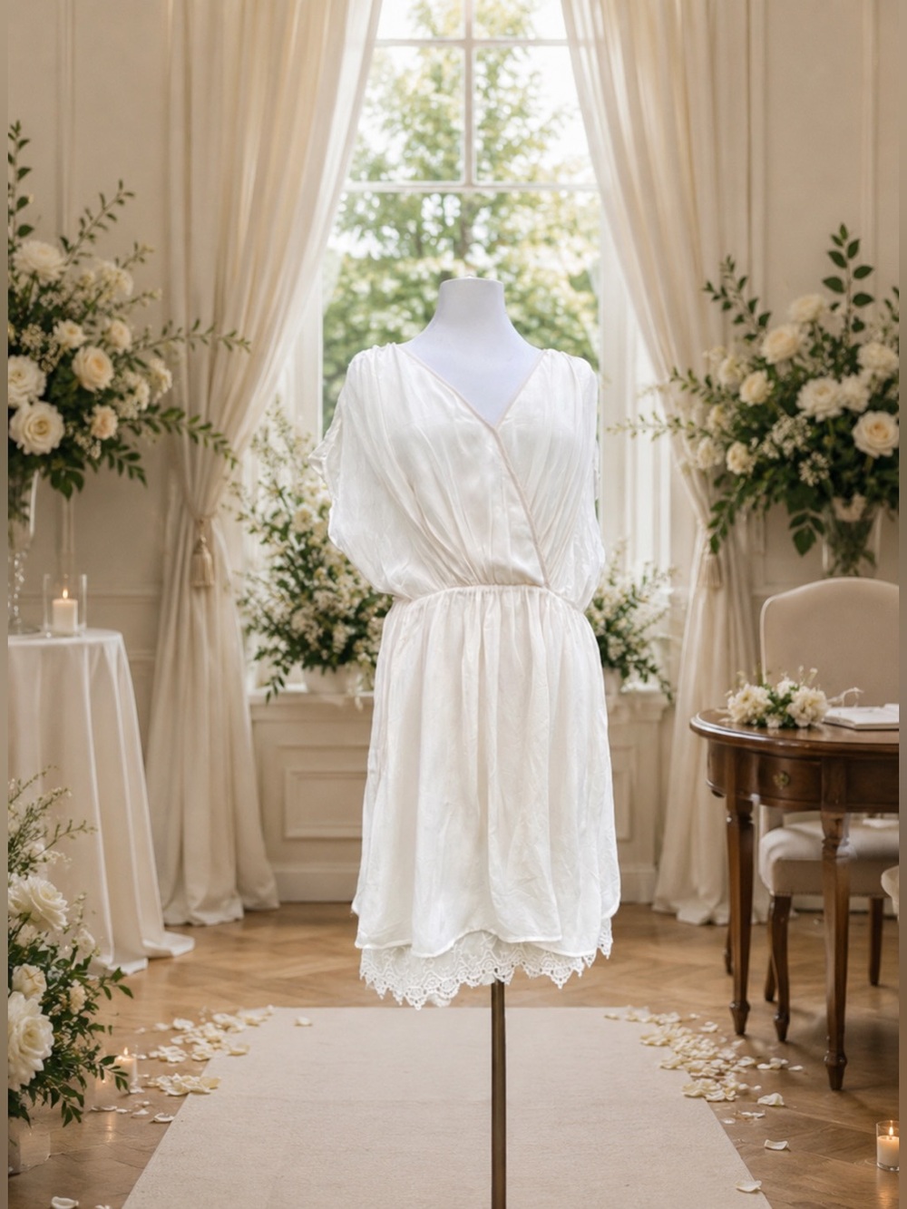 Vintage 100% Mulberry Silk Bridal Dress in Ivory by Massimo Sutti